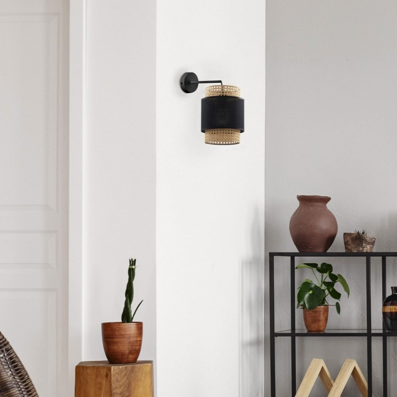Kinkiet Rattanowy Boho Czarny TK Lighting | Stylowe Oświetlenie