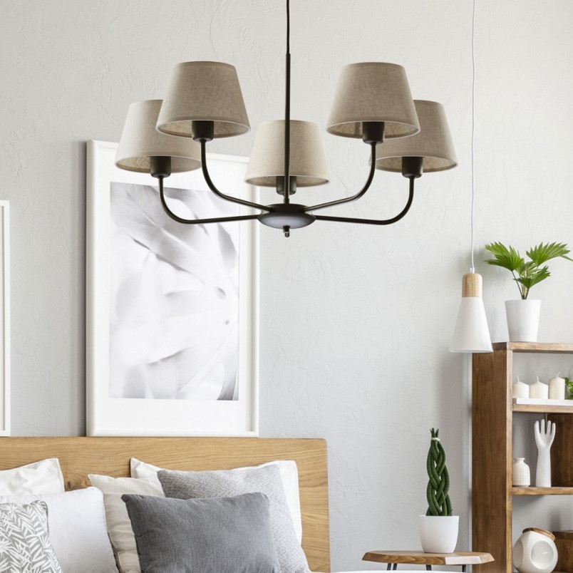 Żyrandol Chicago 5 abażurów beżowo-czarny TK Lighting | Salon