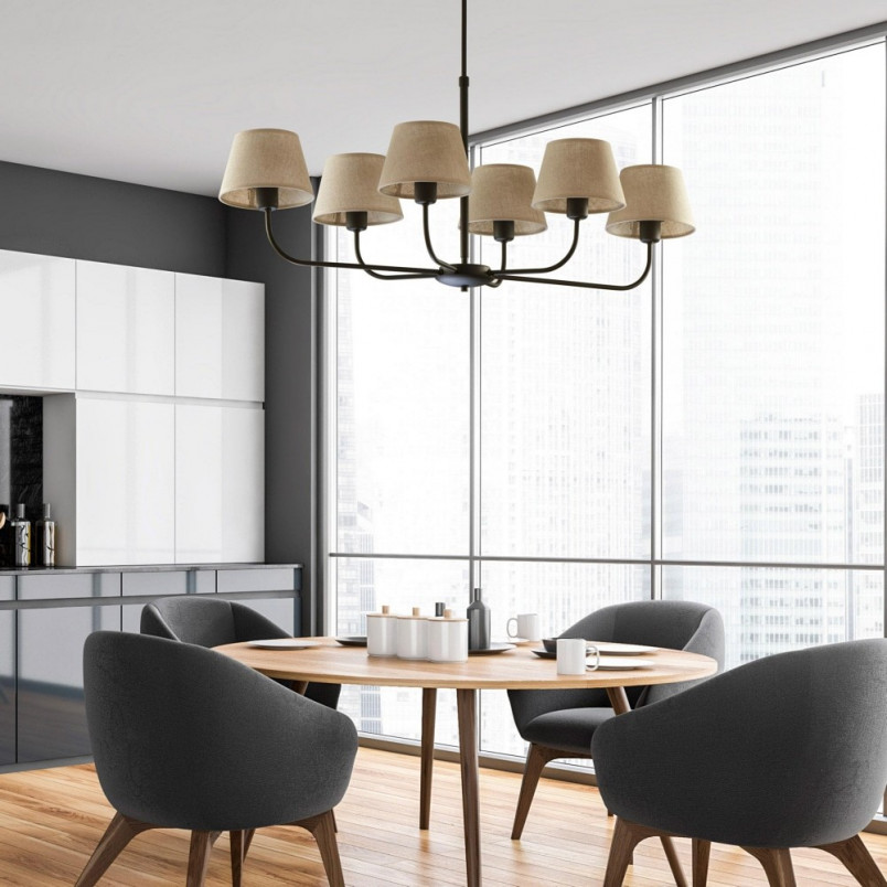 Żyrandol Chicago 6 abażurów beżowo-czarny TK Lighting | Sklep z Lampami