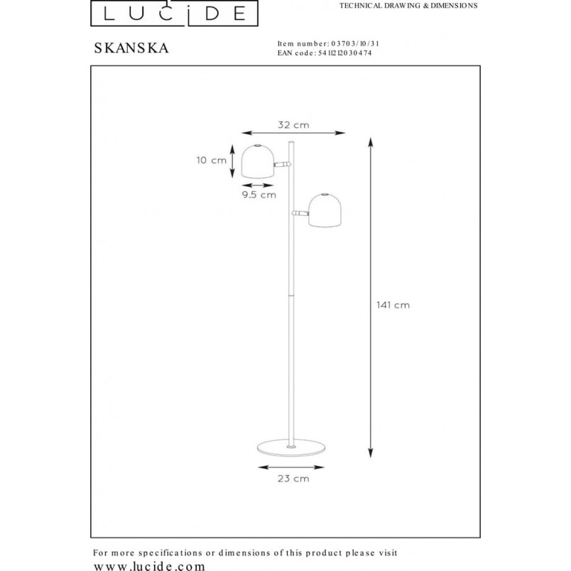 Lampa podłogowa LED biała Lucide Skanska - Nowoczesny design