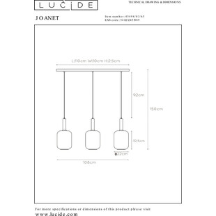 Lampa Wisząca Szkło Dymione Lucide Joanet | 110cm