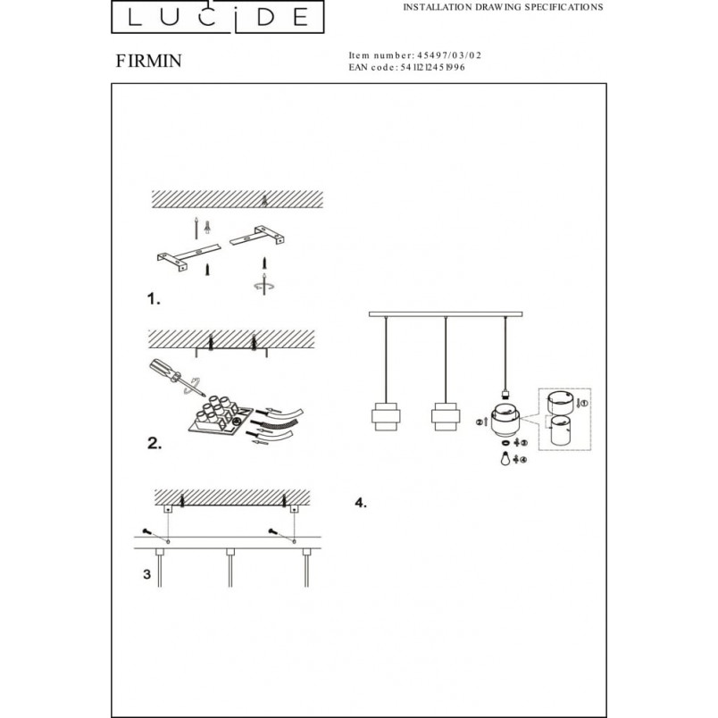 Lampa Wisząca Glamour Firmin III | Lucide - 110cm, Złoto/Opal