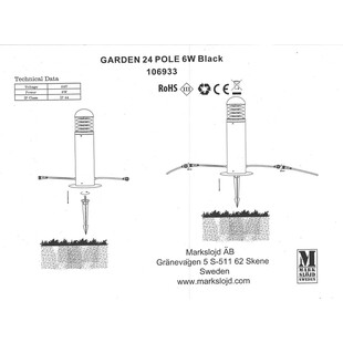 Słupek ogrodowy Garden 24 LED Markslojd | Czarny, 60cm