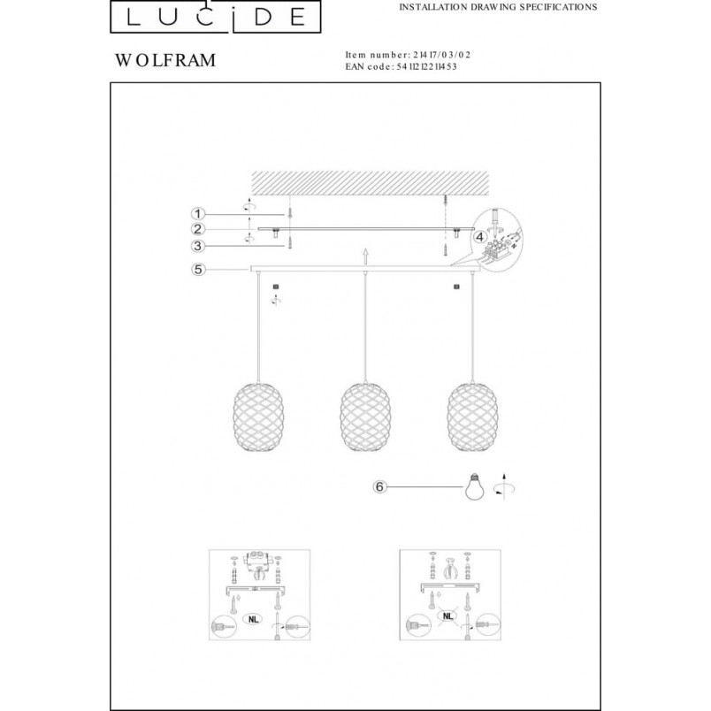 Lampa Wisząca Złota Wolfram | Lucide - Elegancki Design