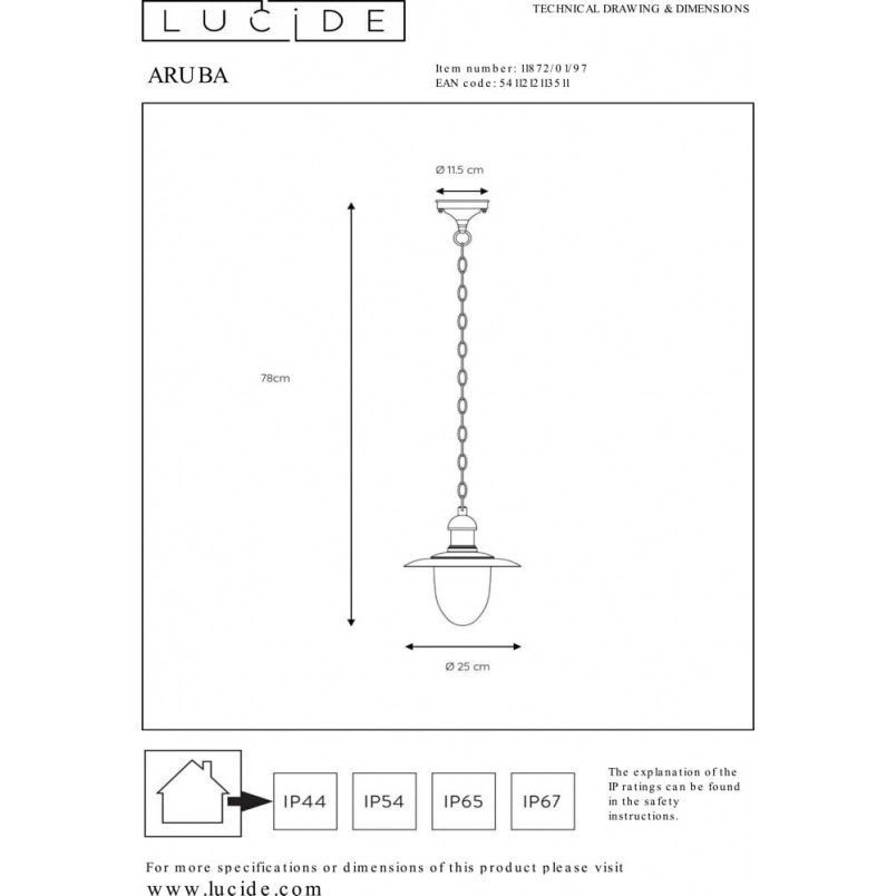 Lampa wisząca zewnętrzna Aruba - Retro Lucide | Ogród