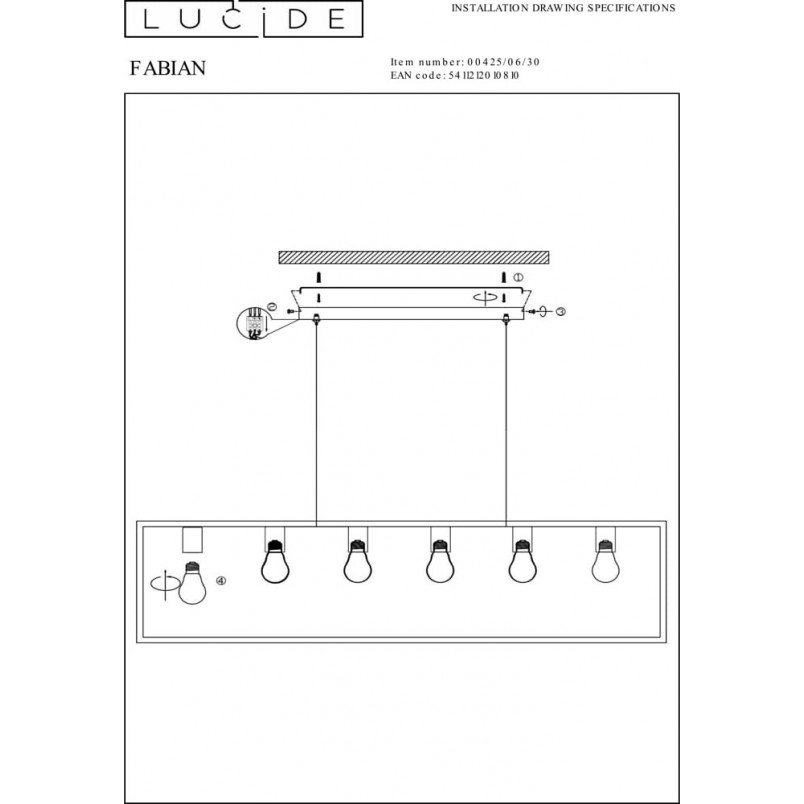 Lampa Wisząca Fabian VI Czarna | Lucide - Loftowa Klatka