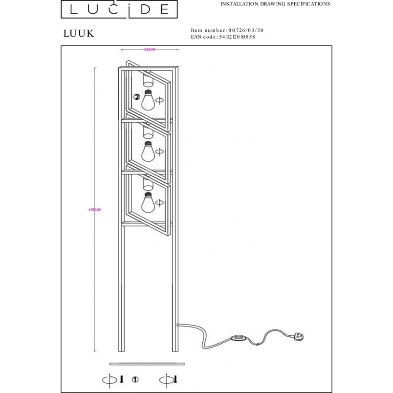 Lampa podłogowa Loft Luuk czarna | Lucide - Nowoczesny Design