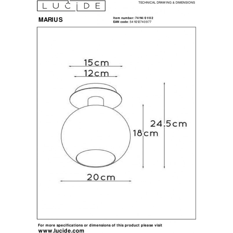 Plafon szklany kula Marius 20cm złoty | Lucide - Sklep z lampami