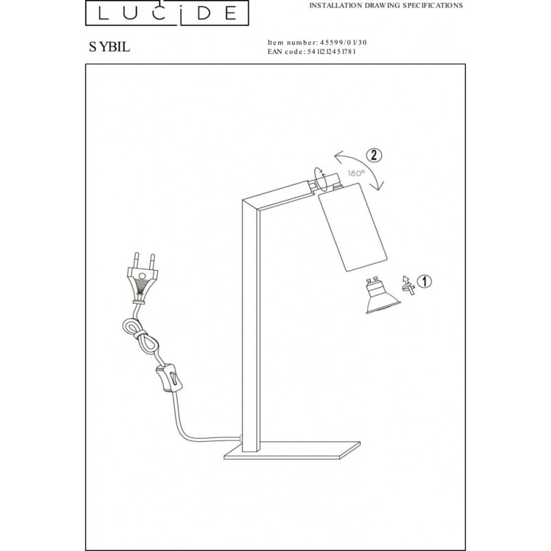 Lampa biurkowa Lucide Sybil | Mosiądz i czerń | Regulowana