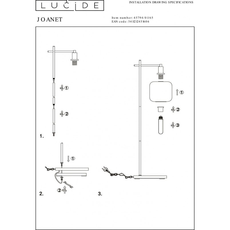 Lampa podłogowa Lucide Joanet - Szkło dymione, styl retro