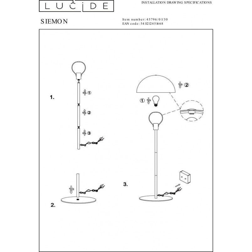 Lampa podłogowa 'Grzybek' Siemon czarna | Lucide - Stylowe Oświetlenie