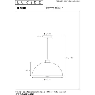 Lampa wisząca Lucide Siemon | Czarna, E27, 40cm - Kup Teraz!