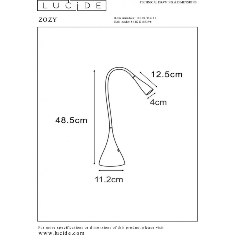 Lampa biurkowa LED biała Lucide Zozy | Minimalistyczny design