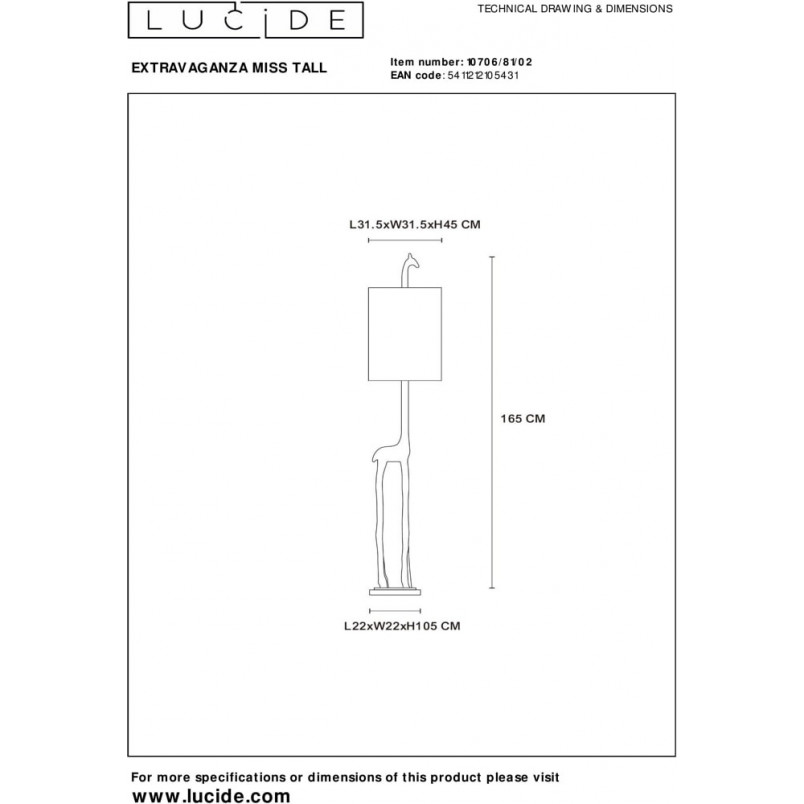 Lampa podłogowa Miss Tall Lucide - Złoty mat / Brązowy | Sklep