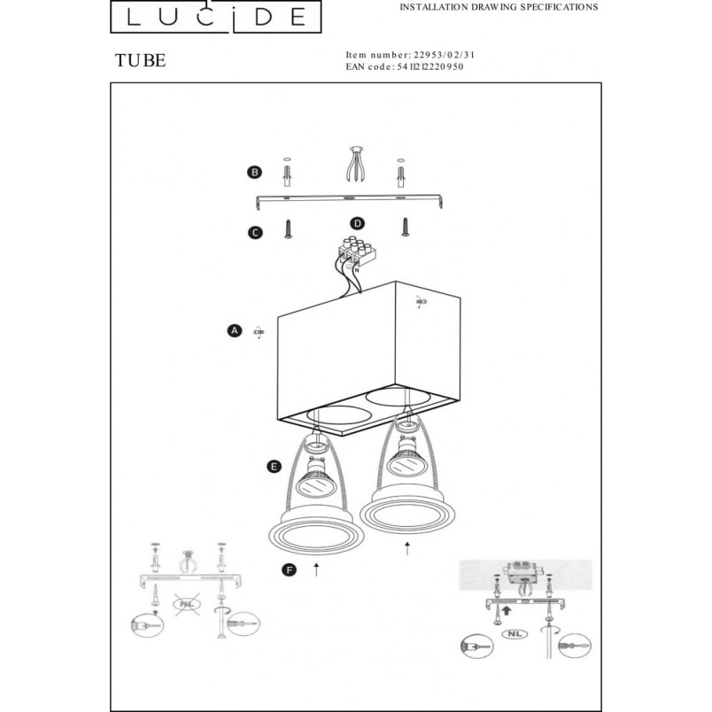Lampa Spot Podwójna Tube II Biała Lucide | Oświetlenie