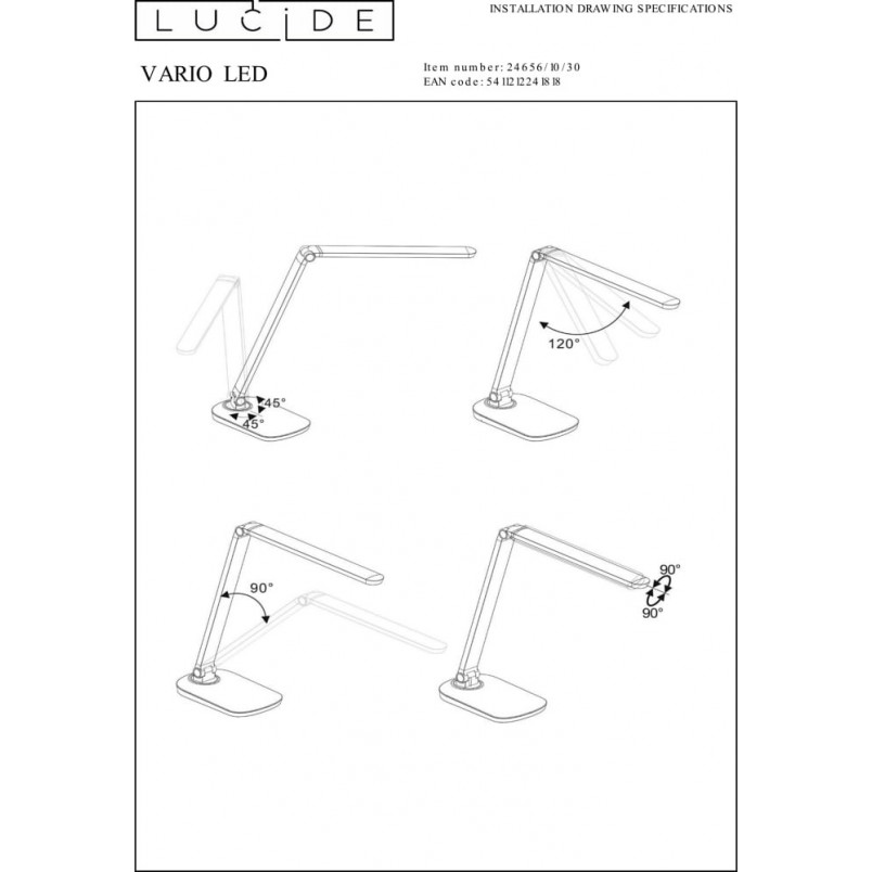 Lampa biurkowa LED Vario - Minimalistyczny design Lucide