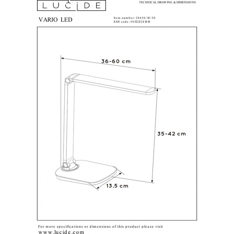 Lampa biurkowa LED Vario - Minimalistyczny design Lucide