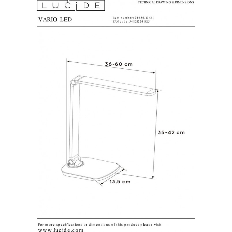 Lampa biurkowa LED Vario biała Lucide | Minimalistyczny design
