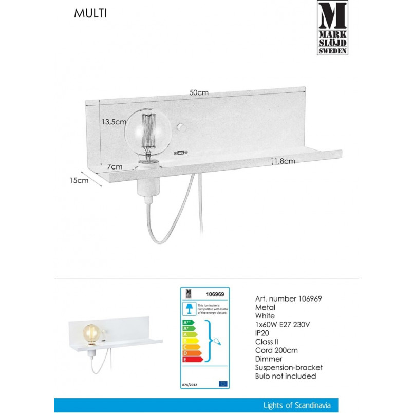 Kinkiet Industrialny Czarny Markslojd z Półką i USB - Multi 50cm