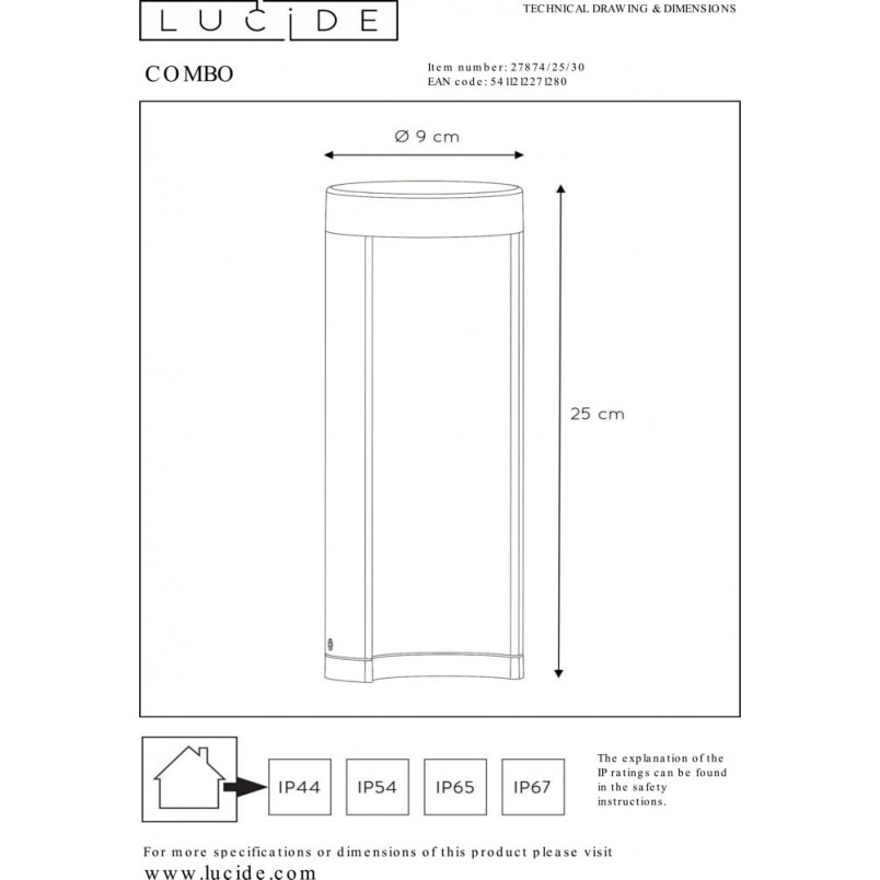 Słupek ogrodowy Combo 25cm LED Czarny - Lucide | Oświetlenie Ogrodu