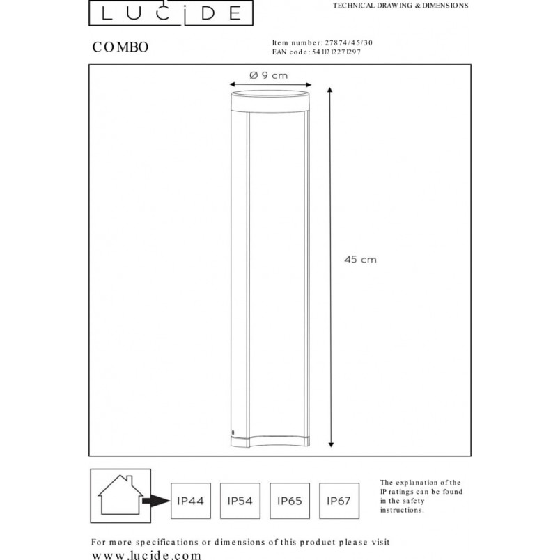 Słupek ogrodowy Combo LED 45cm Czarny | Lucide