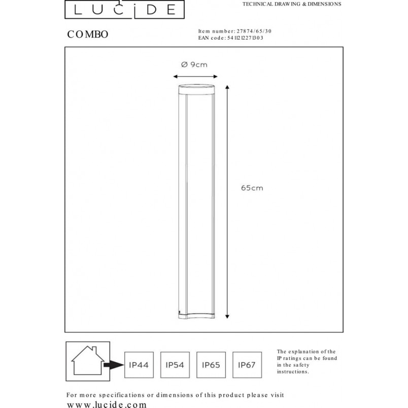 Słupek ogrodowy Combo LED 65cm Czarny - Lucide | Oświetlenie Ogrodu