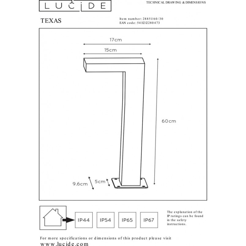 Słupek Ogrodowy Texas LED | Lucide - 60cm, Czarny