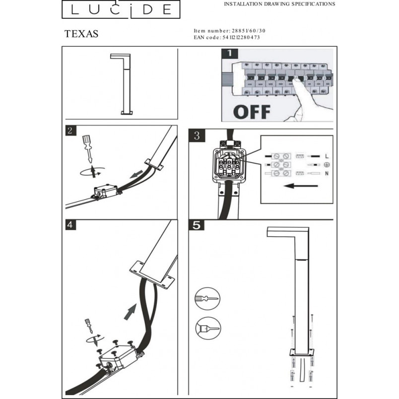 Słupek Ogrodowy Texas LED | Lucide - 60cm, Czarny