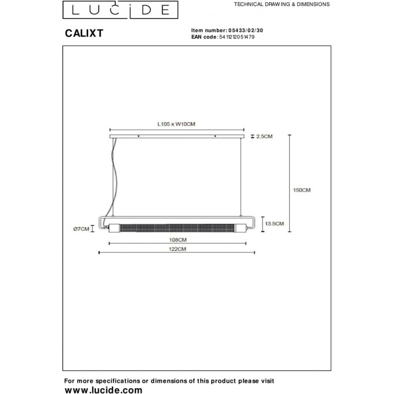 Lampa wisząca loft Calixt czarna | Lucide - 122cm