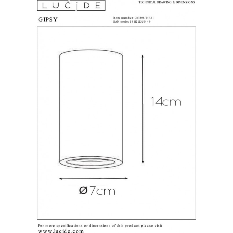 Lampa Spot Gipsowa Lucide Gipsy Round - Biała, GU10