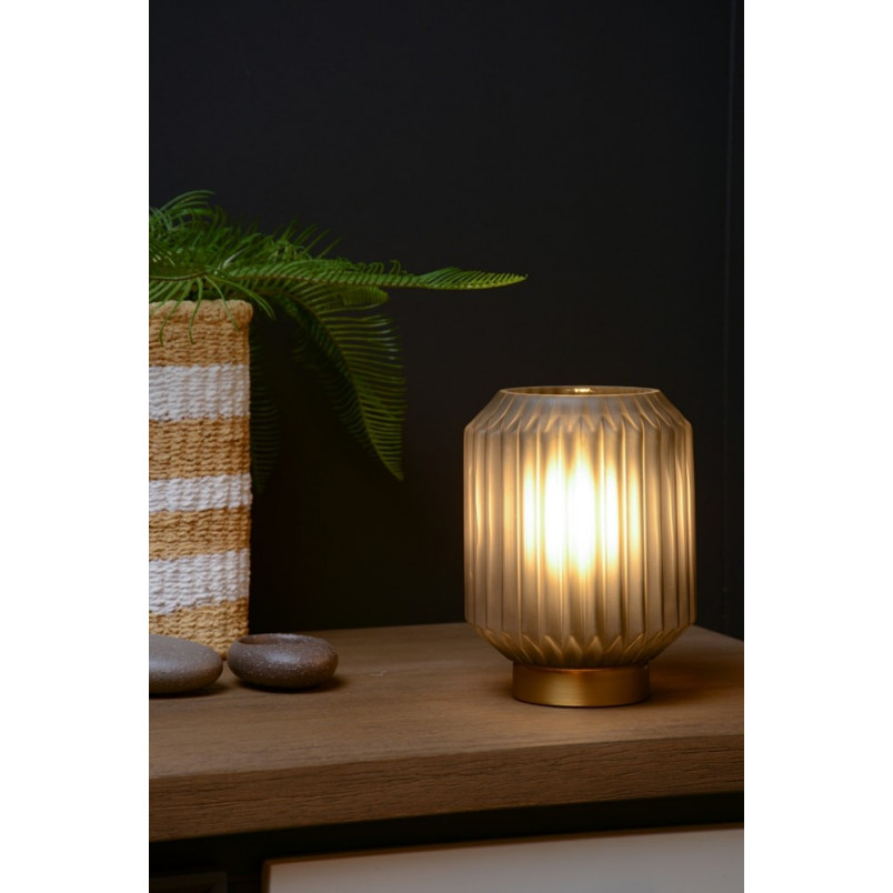 Lampa stołowa szklana Lucide Sueno | Szara, mosiężna | Kup online