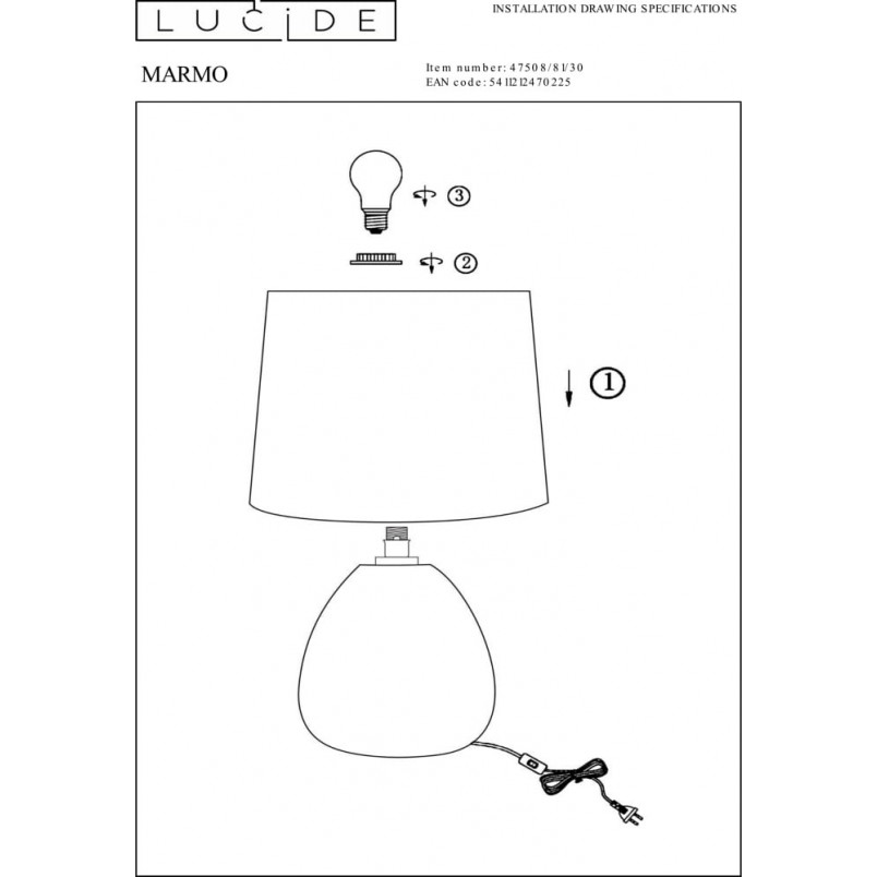 Lampa stołowa czarna Marmo | Lucide - Eleganckie oświetlenie