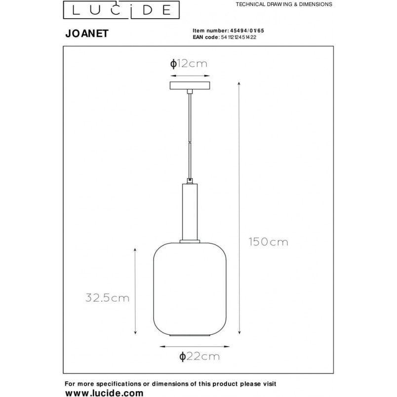 Lampa wisząca Joanet Lucide | Szkło dymione, E27 | Kup online