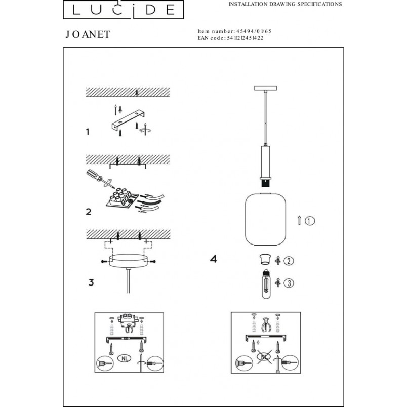 Lampa wisząca Joanet Lucide | Szkło dymione, E27 | Kup online