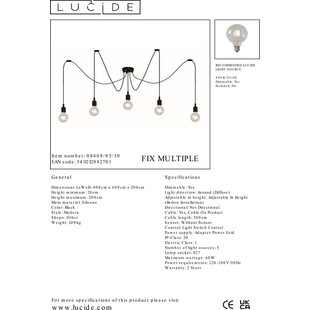 Lampa wisząca Fix Multiple V czarna | Lucide - Loftowa