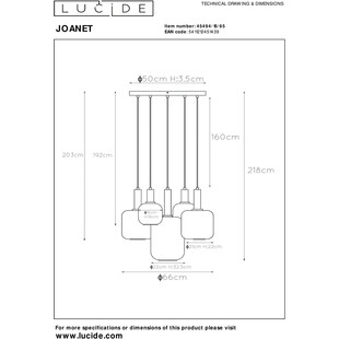 Lampa Wisząca Szklana 5-Punktowa Joanet | Lucide