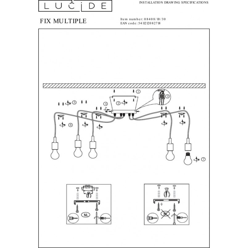 Lampa Wisząca Pająk Fix Multiple X Czarna | Lucide