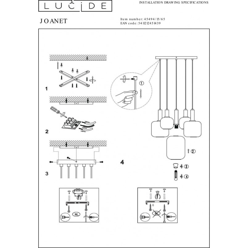 Lampa Wisząca Szklana 5-Punktowa Joanet | Lucide