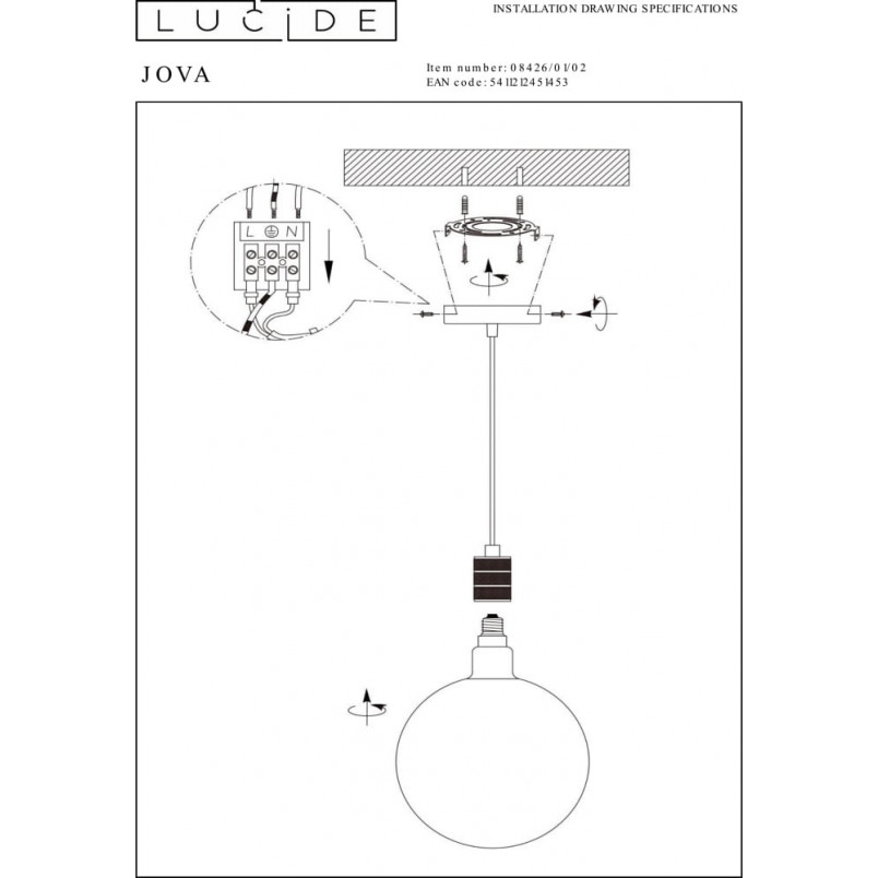 Lampa wisząca mosiężna Jova Lucide - E27, styl retro