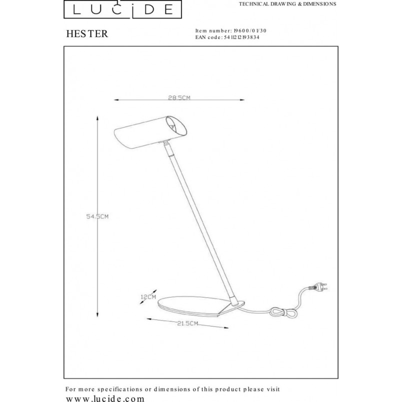Lampa biurkowa Hester czarna | Minimalistyczny design | Lucide