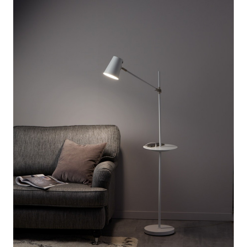 Lampa podłogowa Linear biała Markslojd - Stolik i USB