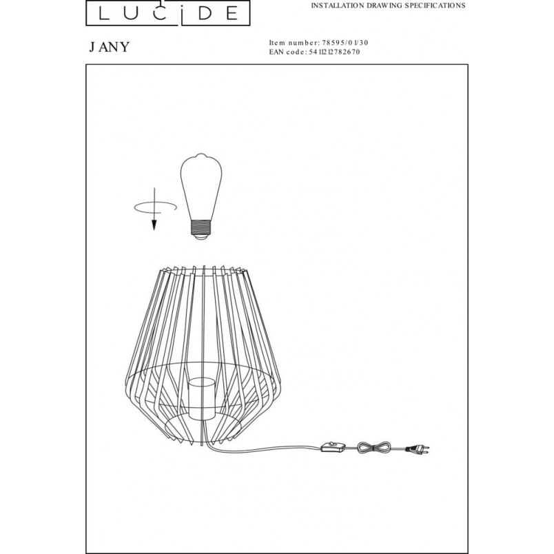Lampa stołowa szklana retro Jany | Lucide - Sklep internetowy