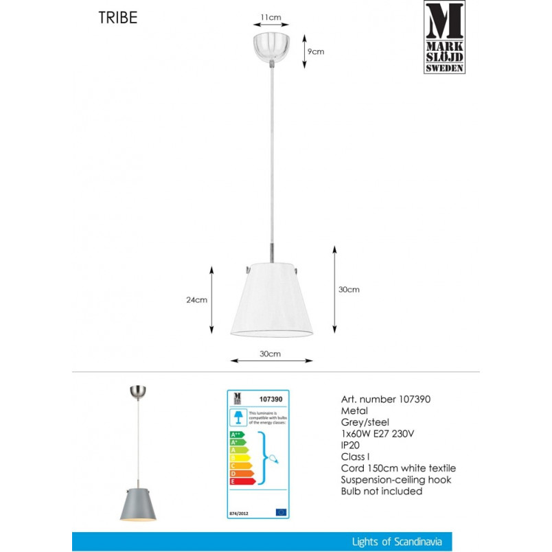 Lampa wisząca nowoczesna Tribe szara | Markslojd - Kup online