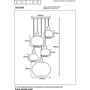 Lampa wisząca Julius V - Lucide | Szkło dymione, 5 kloszy