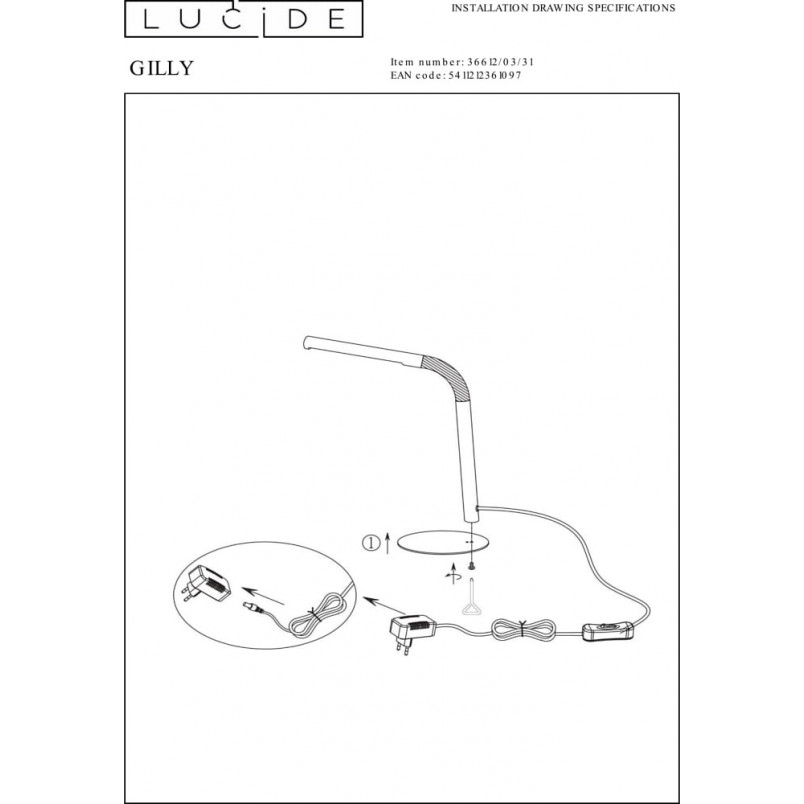 Lampa biurkowa LED Gilli biała | Lucide - Nowoczesne oświetlenie