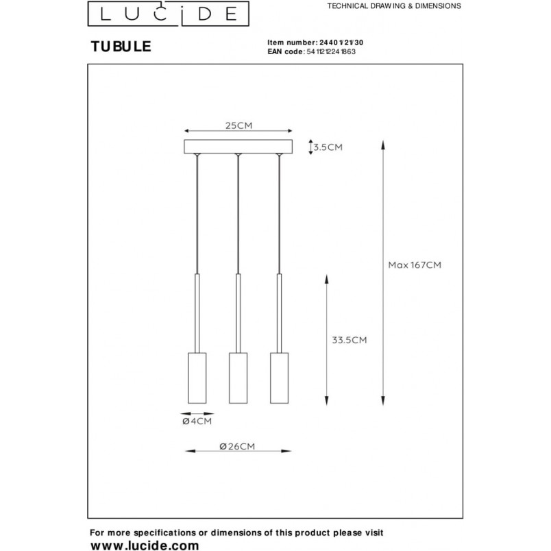 Lampa wisząca Tubule LED Lucide | Minimalistyczny design