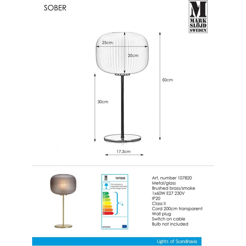 Lampa stołowa szklana Sober mosiądz | Markslojd - Kup teraz!
