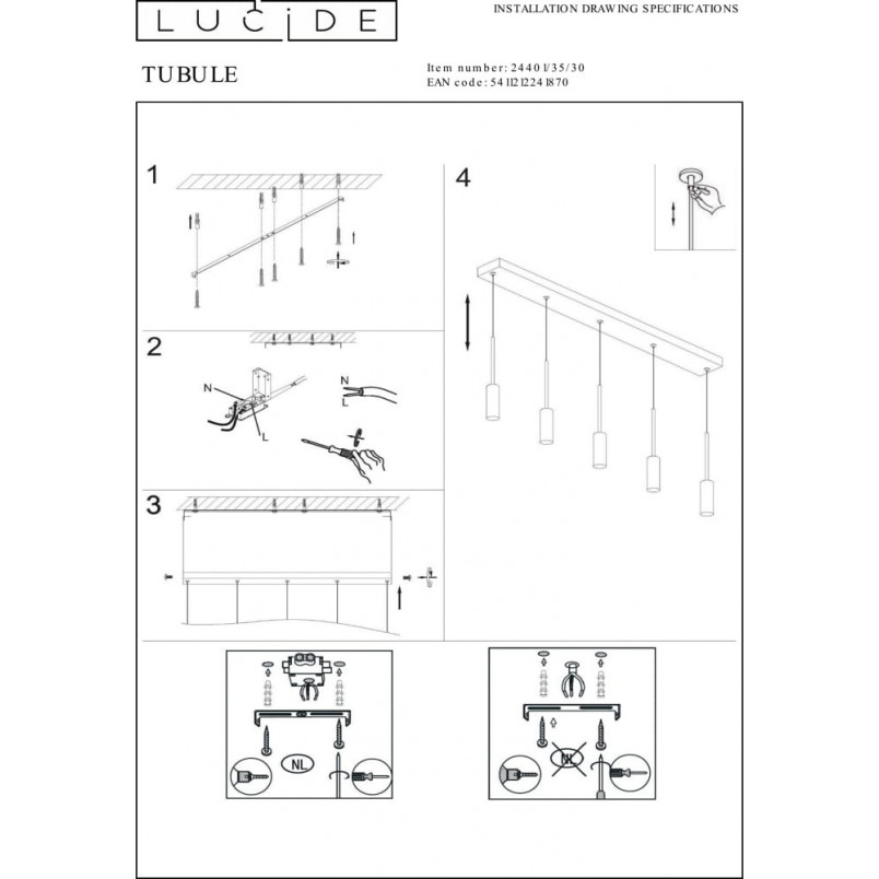 Lampa wisząca LED Tubule czarna Lucide | Minimalistyczny design