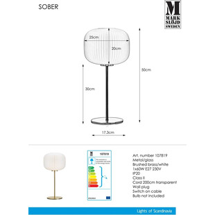 Lampa stołowa glamour Sober | Markslojd - Mosiądz, Szkło