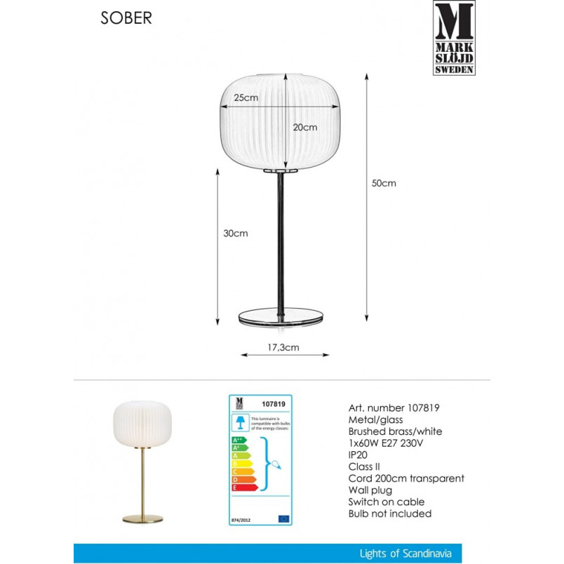Lampa stołowa glamour Sober | Markslojd - Mosiądz, Szkło